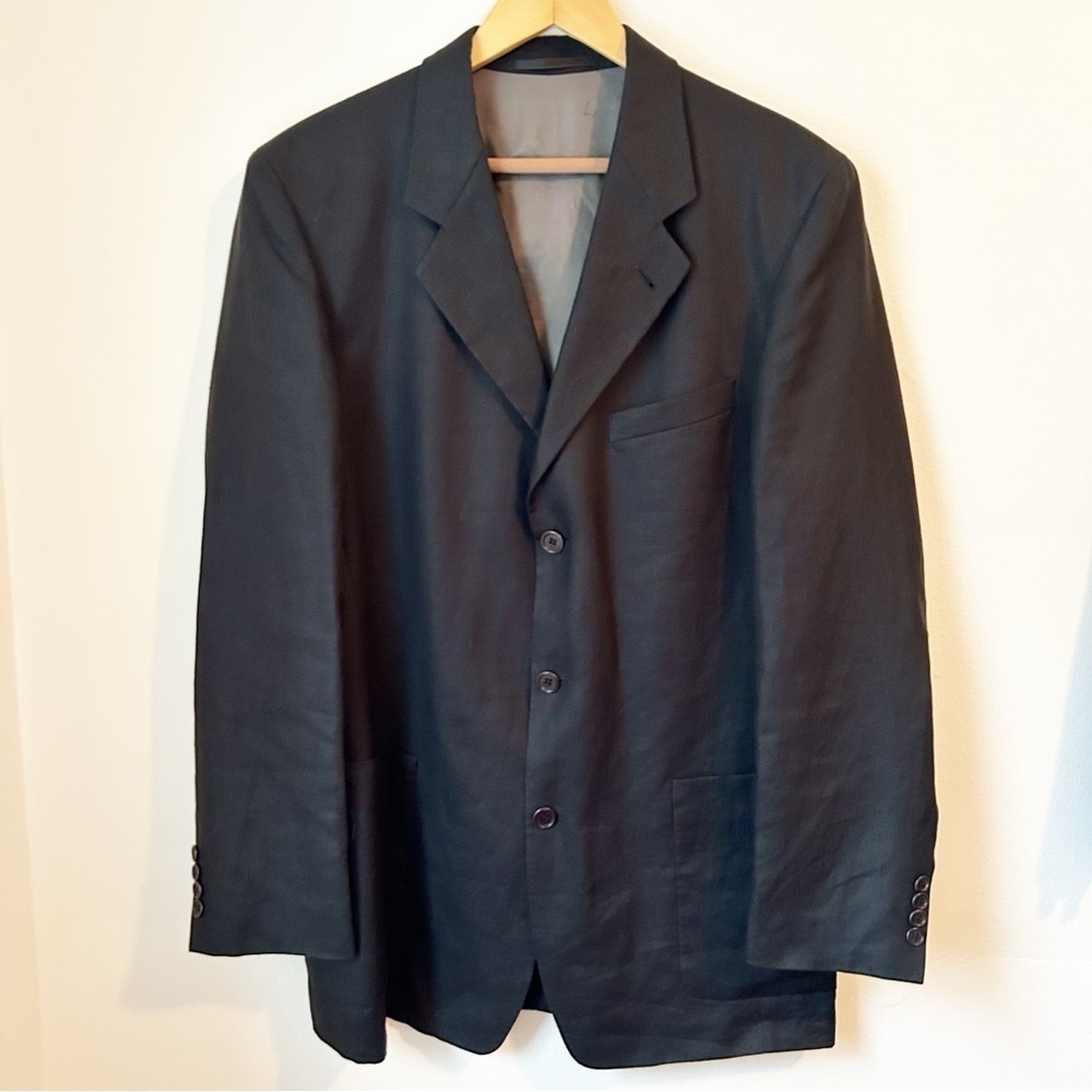 Vintage Hugo Boss Black 100% Linen Unstructured Blazer Sport Coat - Size Large